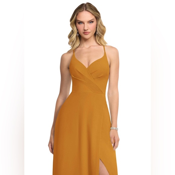 Azazie Butterscotch Yellow Davis Bridesmaid Dress Size A2 - Picture 3 of 10